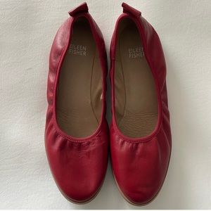 Eileen Fisher Red Leather Ballet Flats